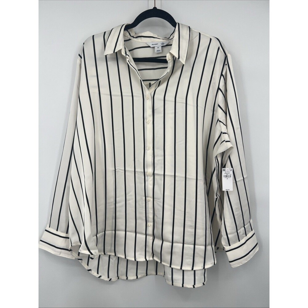 NWT Old Navy 2X Satin Long Sleeve Stripe Button Blouse The Classic Shirt